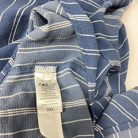 LuLaRoe Blouse Lularoe Striped Blue White Short Sleeve Button Front Top 3XL - Picture 9 of 11